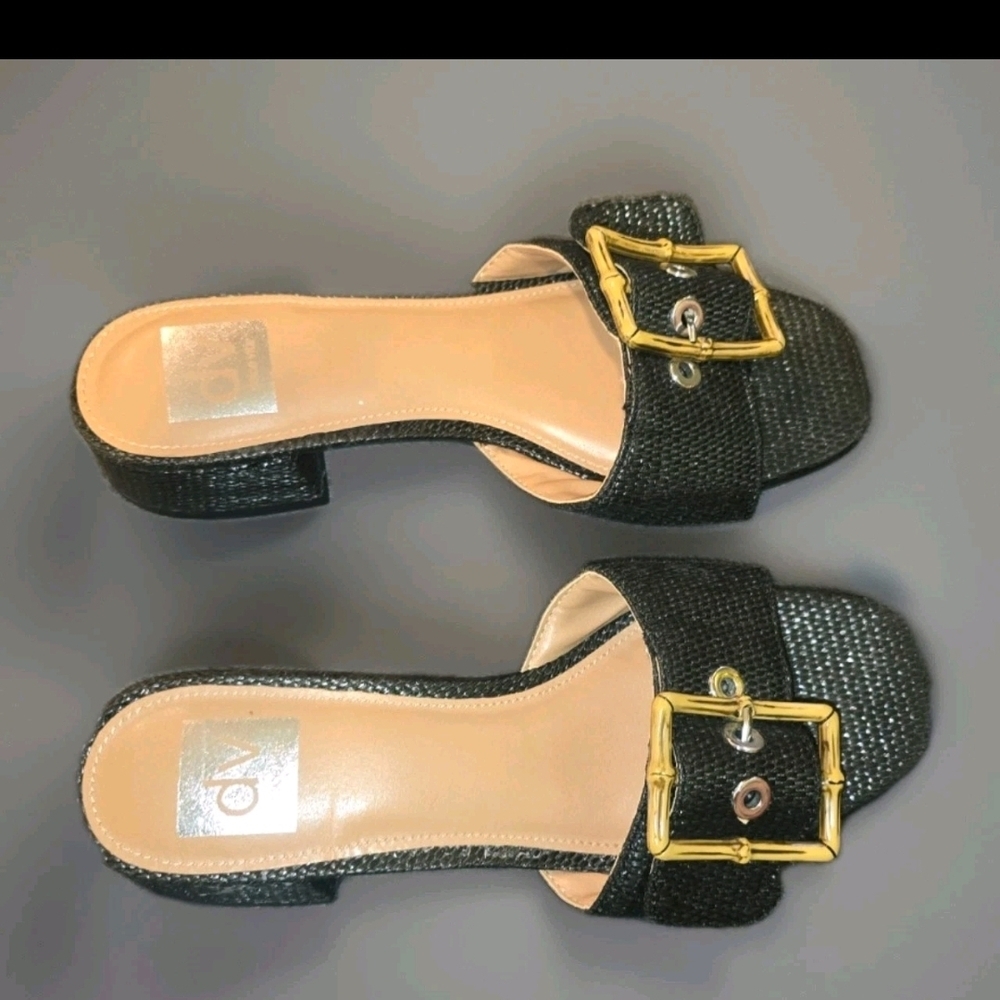 DV Dolce Vita Niece Women's Raffia Block-Heel Slide Sandals, Size 7 Black Bamboo
